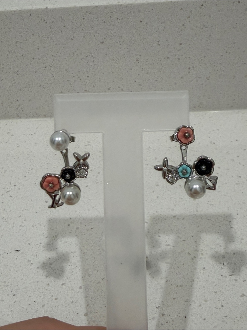 Floral Pearl Drop Earrings in Pink, Black, Turquoise